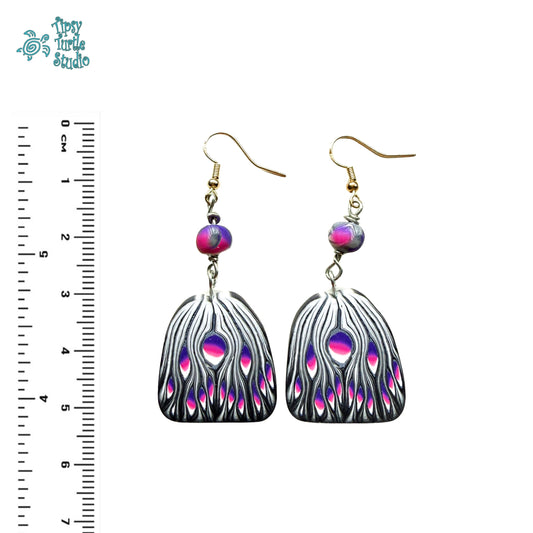Black White with Purple Pink Abstract Dangle Earrings