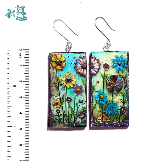 Whimsical Mixed Media Flowers Earrings