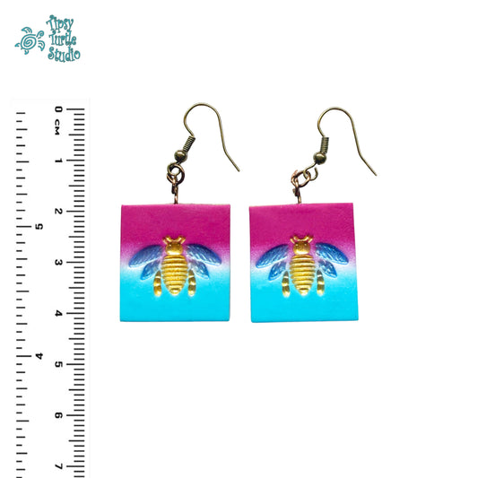 Bees on Pink & Turquoise Dangle Earrings