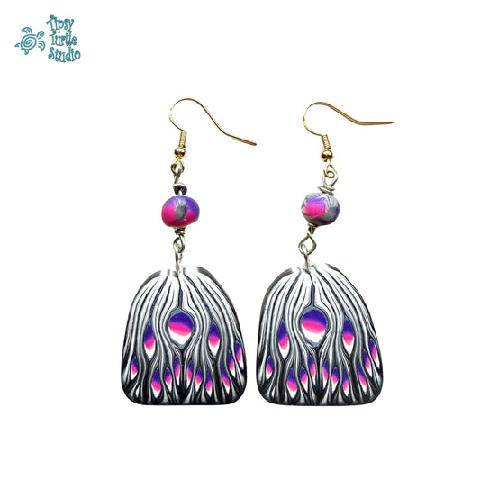 Black White with Purple Pink Abstract Dangle Earrings
