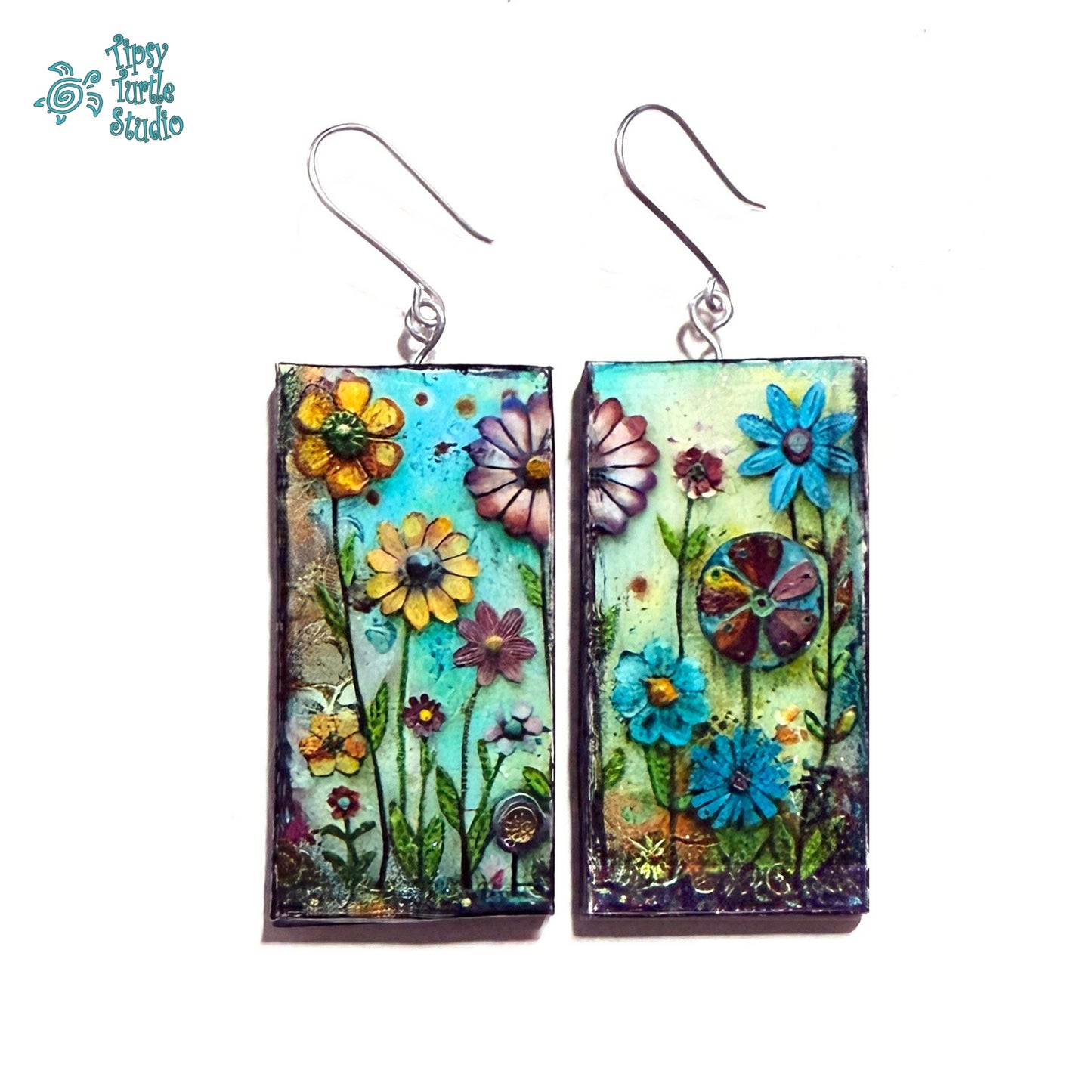 Whimsical Mixed Media Flowers Earrings